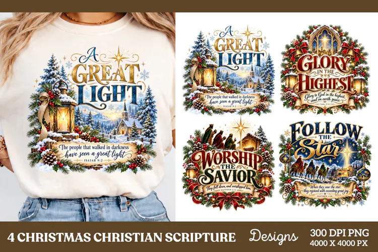 4 Christian Christmas PNG Designs, 4 Nativity Bible Verse Sh