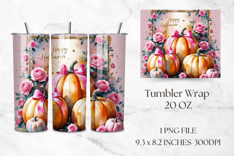 Pink Floral Pumpkin Tumbler Wrap | Halloween Tumbler