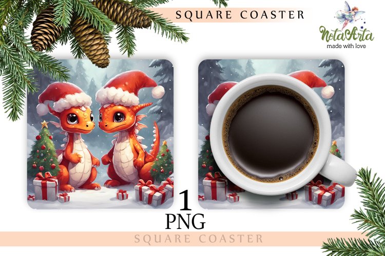 Mug coaster with dragon for Christmas example image 1