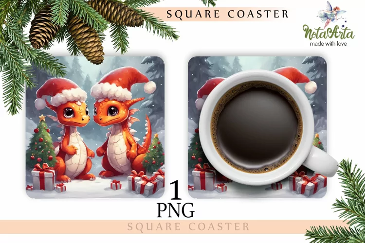 Mug coaster with dragon for Christmas
