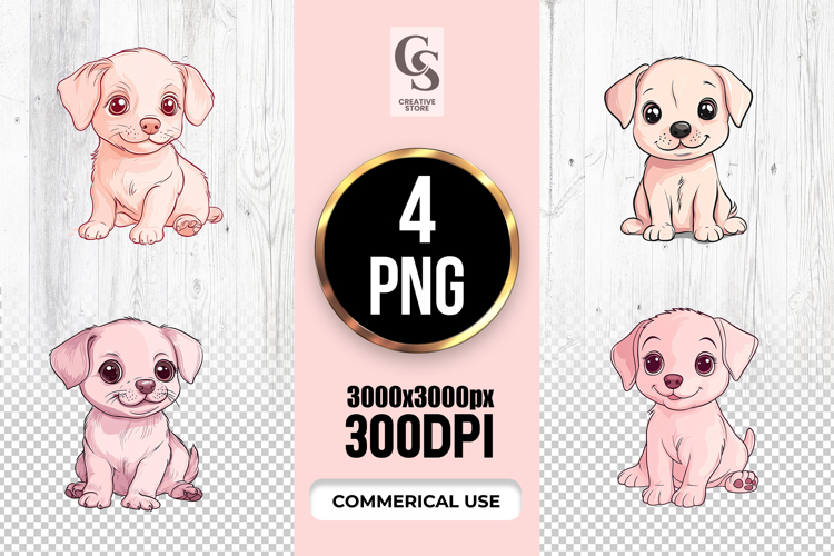 Cute Pink Puppy Clipart Sublimation PNG