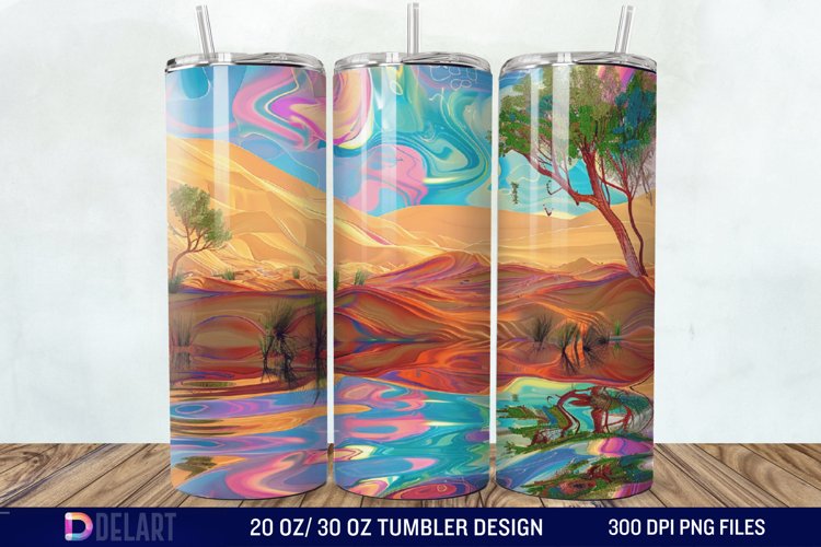 3D Tranquil Desert Oasis Stained Glass Tumbler Wrap example image 1