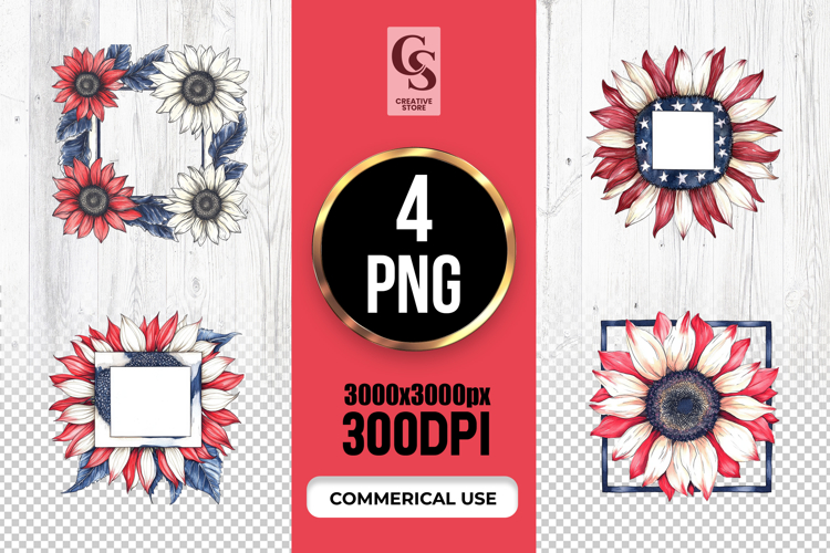 Patriotic Sunflower Frame Clipart PNG