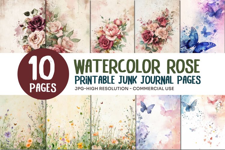 Watercolor Rose Junk Journal Pages example image 1