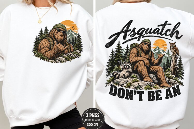 Sasquatch Front Back Shirt Design, Bigfoot Hiking Front Back example image 1