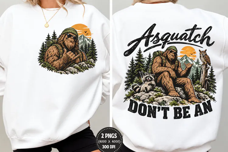 Sasquatch Front Back Shirt Design, Bigfoot Hiking Front Back
