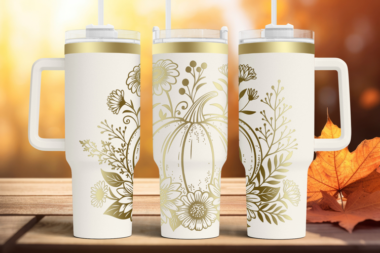 Tumbler laser svg| 40oz Tumbler Fall Floral Pumpkin example image 1