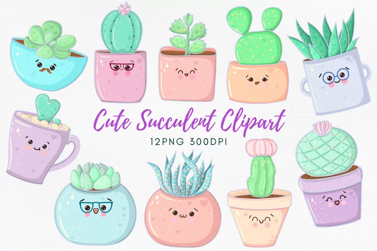 Cute Succulent PNG Bundle | Kawaii Cactus Clipart