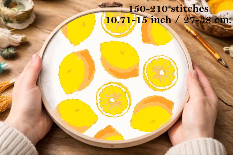 Cross stitch lemons embroidery pattern, yellow citrus fruit