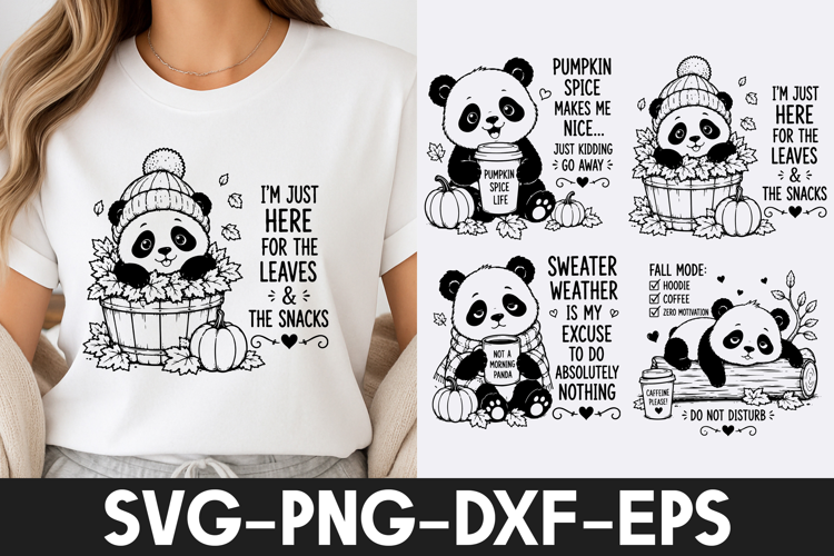 Cute Autumn Panda Pumpkin Coffee Quote SVG PNG