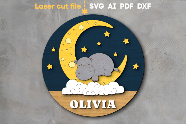 Hippo Baby Name Sign SVG laser cut file for Glowforge