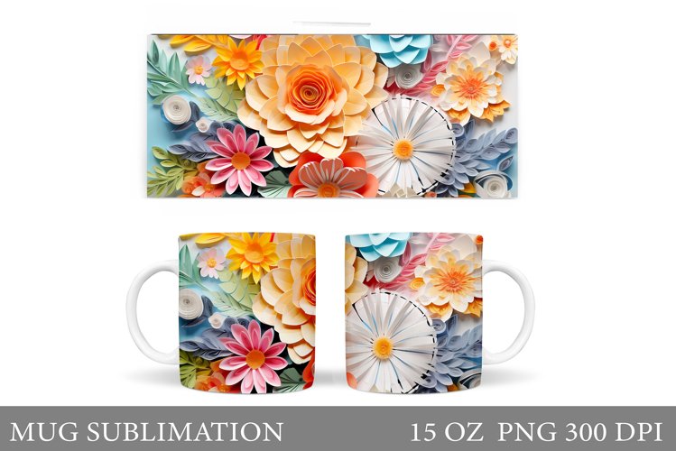 3D Flowers Mug Sublimation. Flowers Mug Wrap Design
