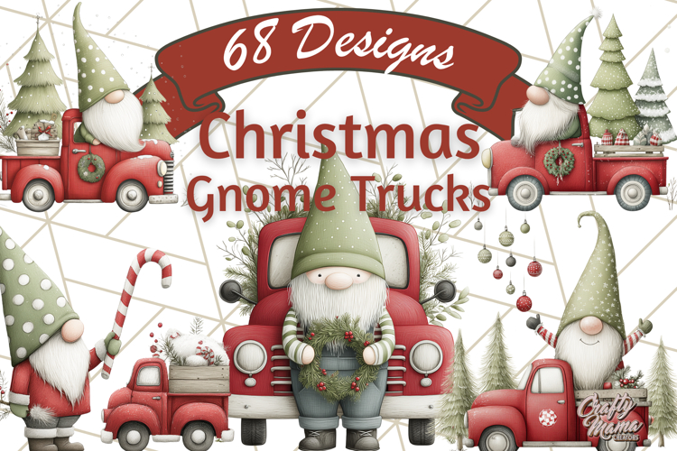 Vintage Truck Christmas Gnomes Clipart PNG, Cute Gnome Png
