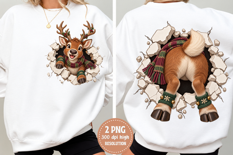 Christmas Reindeer Front Back PNG