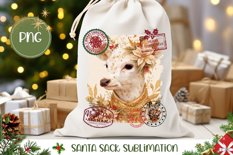 Boho Christmas Deer Santa Sack, Christmas Gift Bag Print