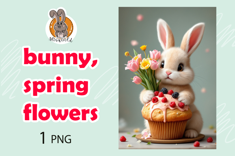 bunny, spring flowers, cupcake