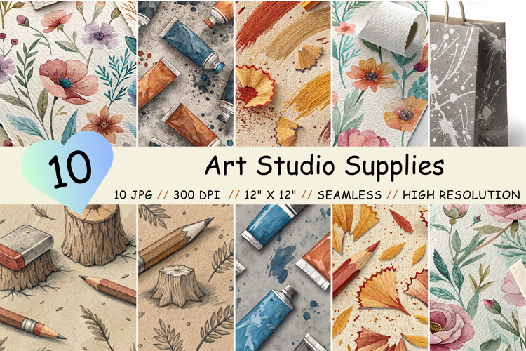 Art Studio Supplies Seamless Pattern, Digital Paper