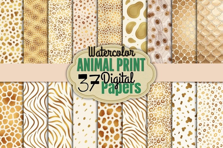 Gold Foil Watercolor Animal Print Digital Paper example image 1