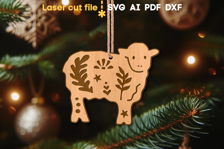 Sheep Christmas Ornament SVG laser cut file for Glowforge