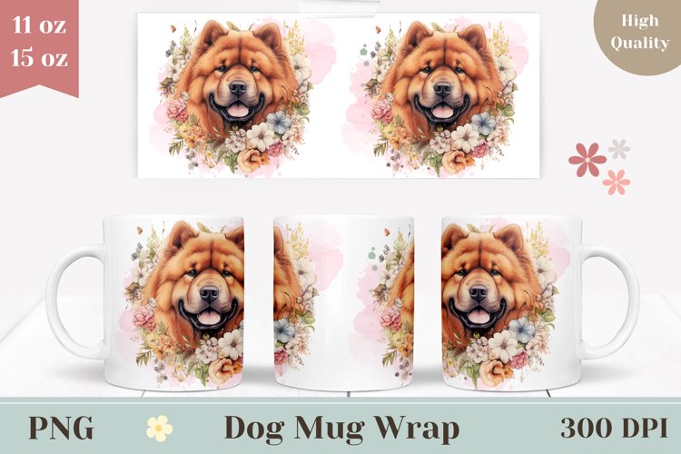 Watercolor Chow Chow Dog Mug Wrap, Dog Coffee Cup Design example image 1