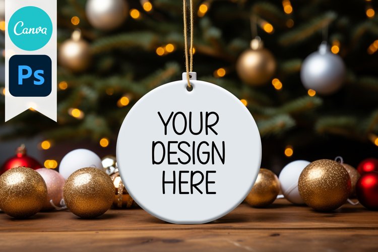 Blank Circle Christmas Ornament Mockup | Sublimation Mockup
