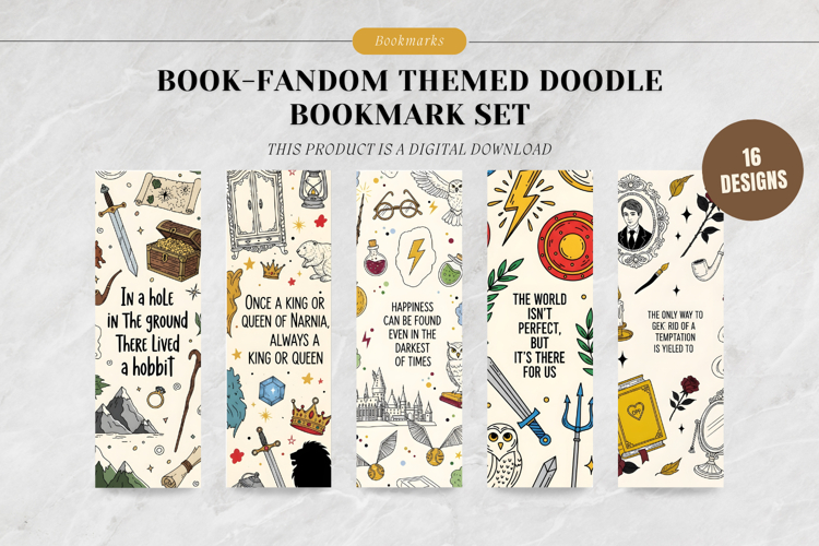 Cute Bookish Doodle Bookmark Set|Fandom Inspired Reading