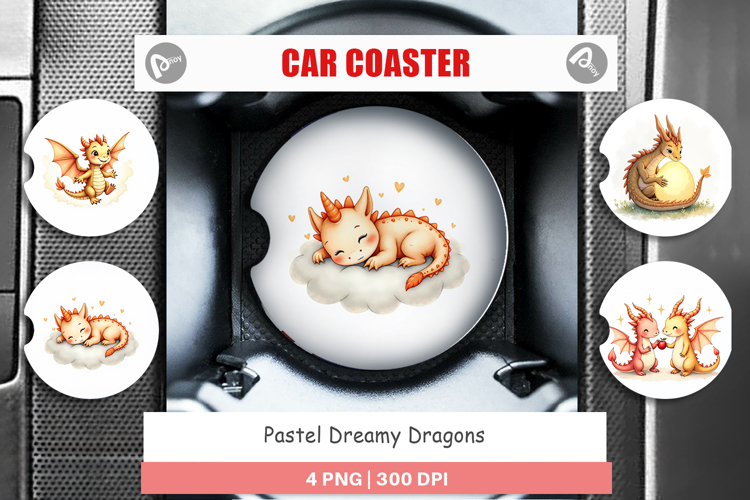 Pastel Dreamy Dragons Car Coaster