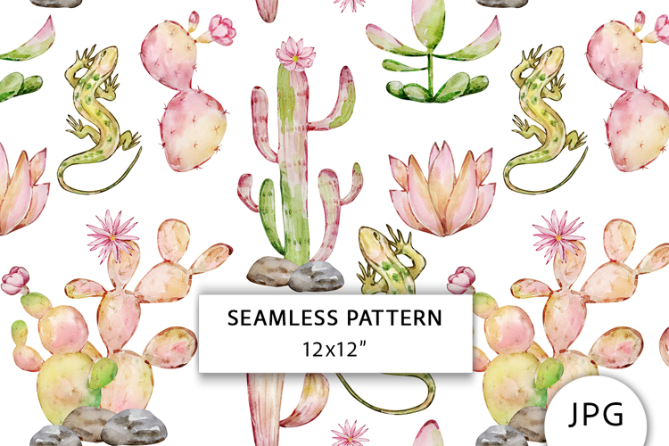 Watercolor Cactus Seamless Pattern