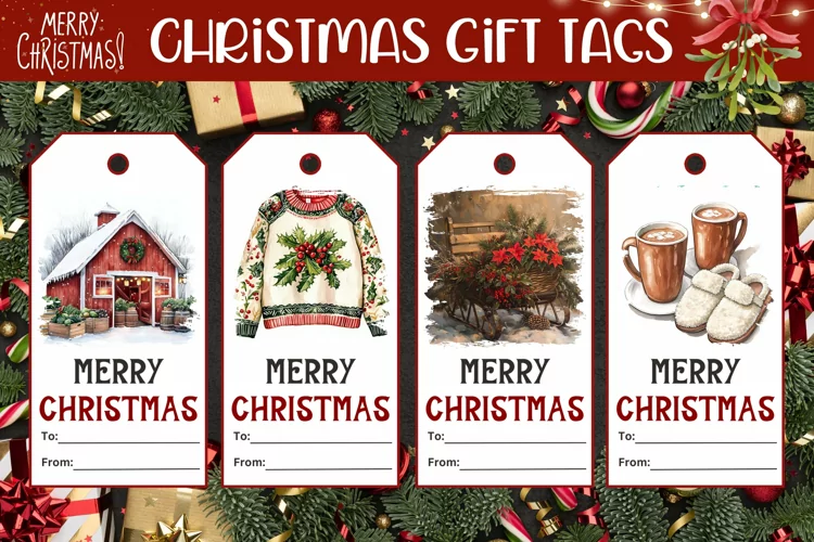 Watercolor Christmas Gift Tags, Christmas Illustrations