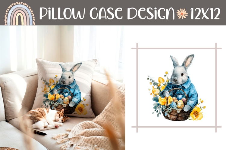 Easter Basket Pillow, Cartoon Easter Bunny Pillow Template