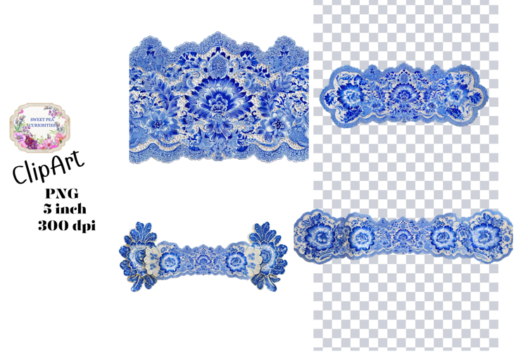 Blue Toile, Ephemera, PNG, Clipart, Junk Journal, flowers