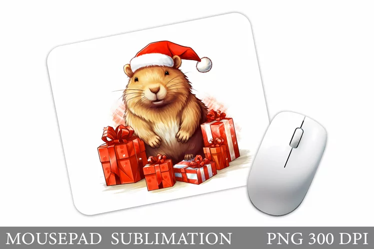 Cute Beaver Mouse Pad. Christmas Beaver Mouse Pad Design