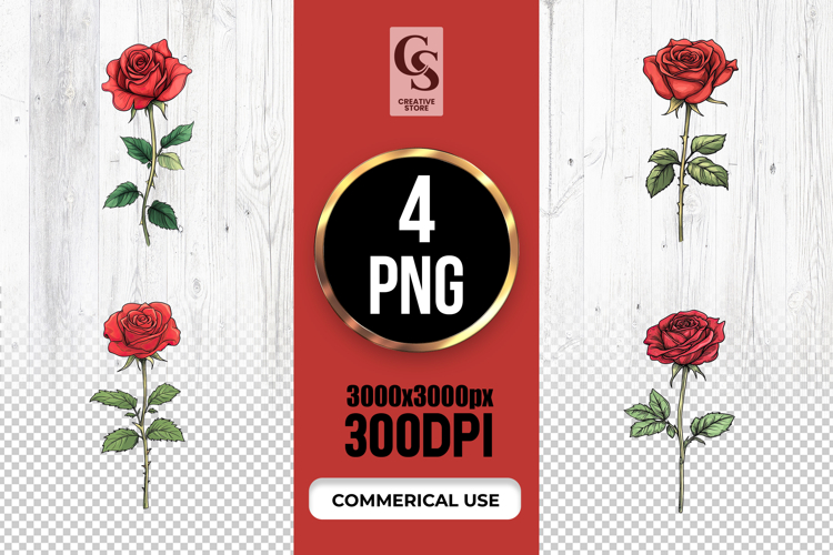 Hand Drawn Red Rose Floral Clipart Sublimation PNG