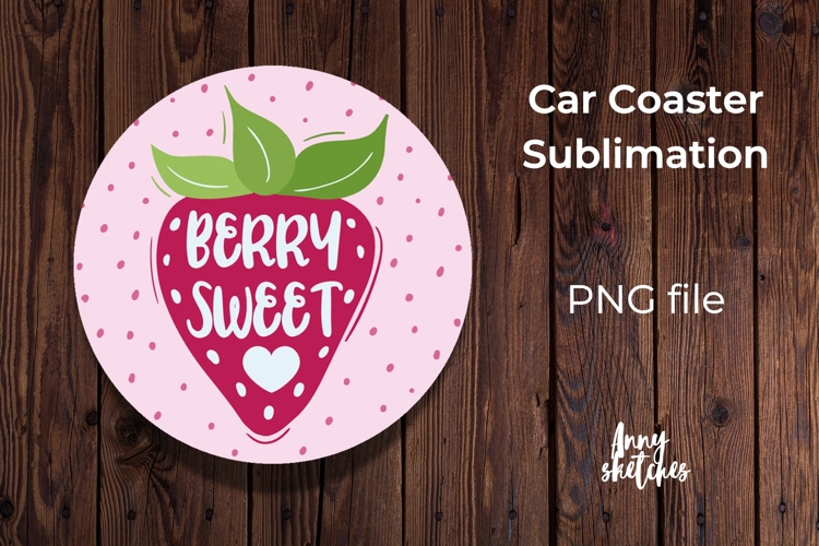 Pink Strawberry Berry Sweet Car Coaster Sublimation Design