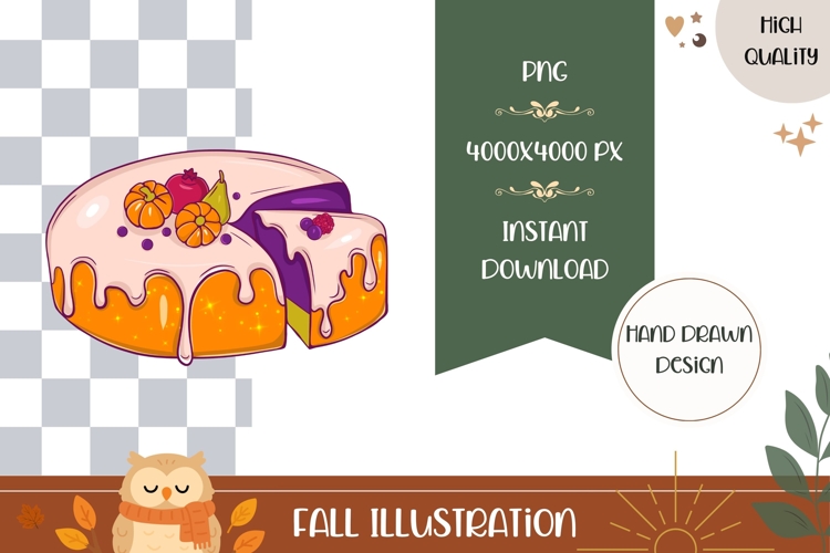 Hand Drawn Fall Illustration, Cute Fall Cake PNG