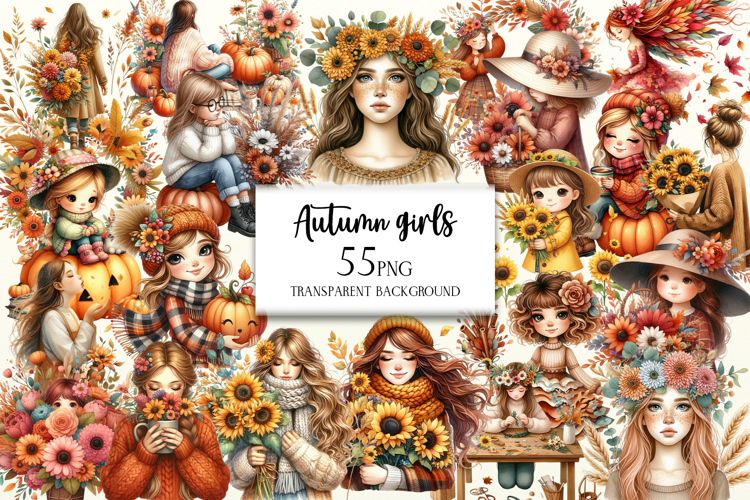 Autumn Girls Clipart, Autumn Clipart, Fall Clipart PNG
