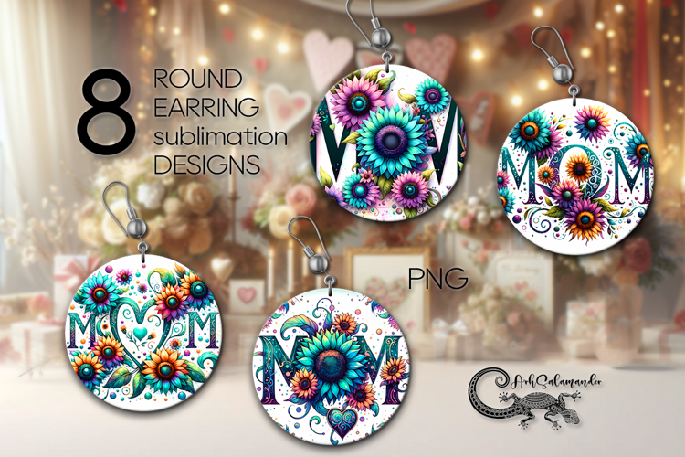 Moms flowersMoms flowers | 8 Round Earring Sublimation