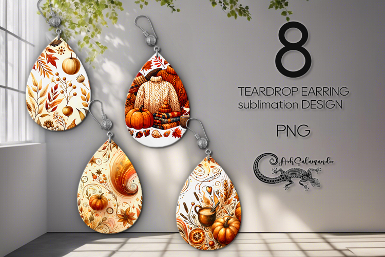 Golden Autumn | 8 fall Teardrop earring sublimation designs