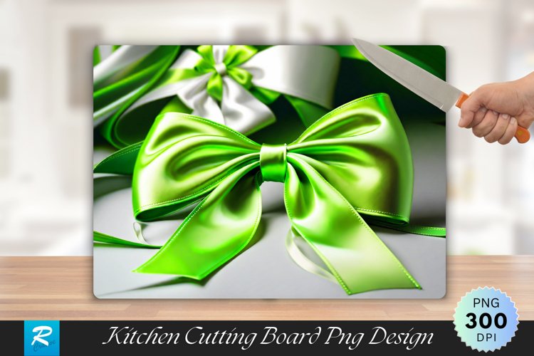 Lime Green Satin Bow Cutting Board Sublimation Design example image 1