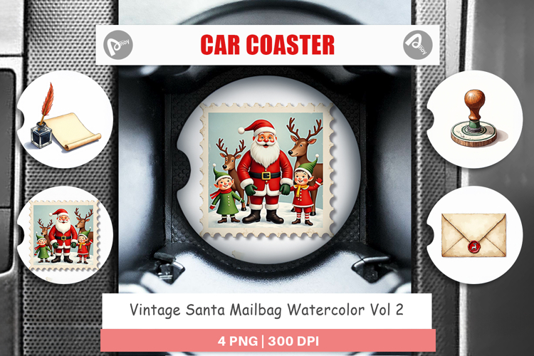 Vintage Santas Mailbag Car Coaster