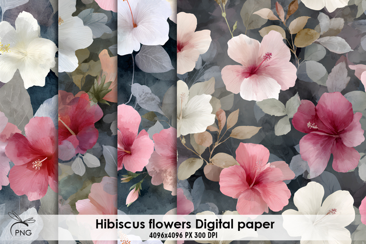 Hibiscus flowers digital paper