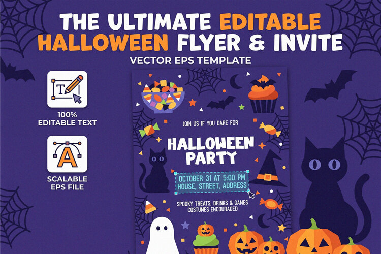Editable Halloween Party Flyer & Invite EPS Template example image 1