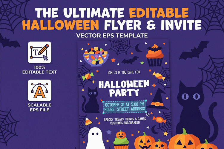 Editable Halloween Party Flyer & Invite EPS Template
