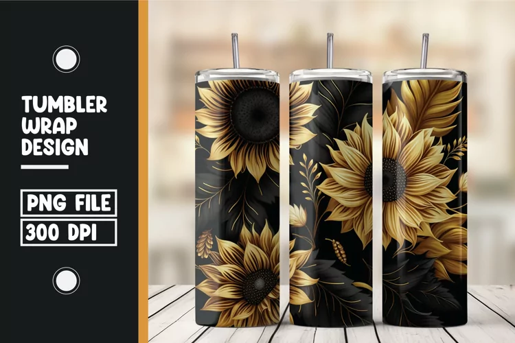 Golden and black 3d Sun flowers Tumbler