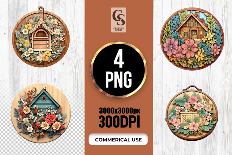 Floral Cottage Round Clipart Sublimation PNG