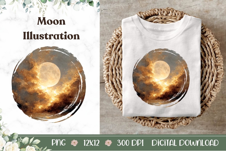 Gold Moon Illustration, Celestial PNG, Gold Sky PNG