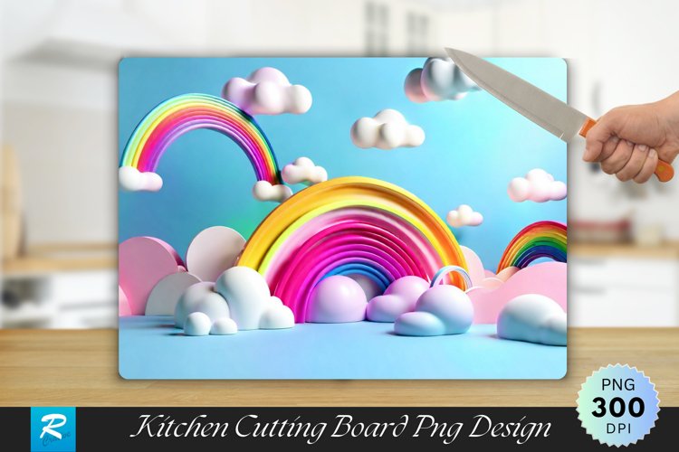3D Rainbow And Pink Cutting Board Sublimation Design