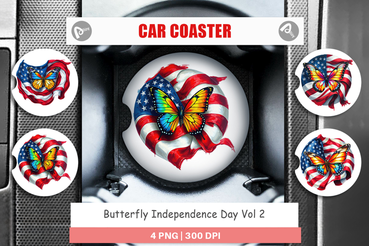 Car Coaster Butterfly 4th of July