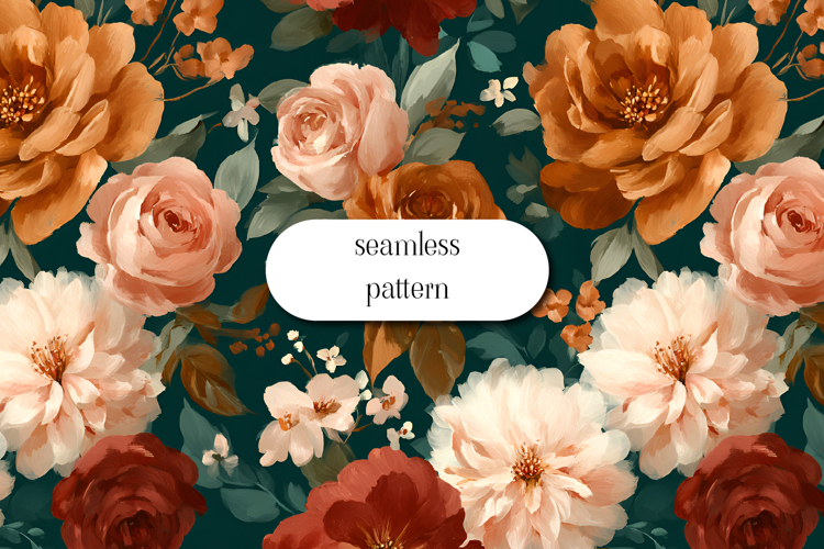 Dark Green Floral Seamless Pattern, Vintage Roses