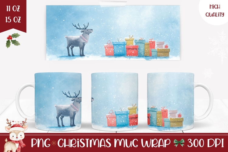 Cartoon Christmas Deer Mug, Christmas Animals Mug Design